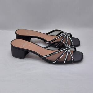 Linea Paolo Womens Slide Sandals Size 9 Black Rhinestone Evening Open Toe Heels